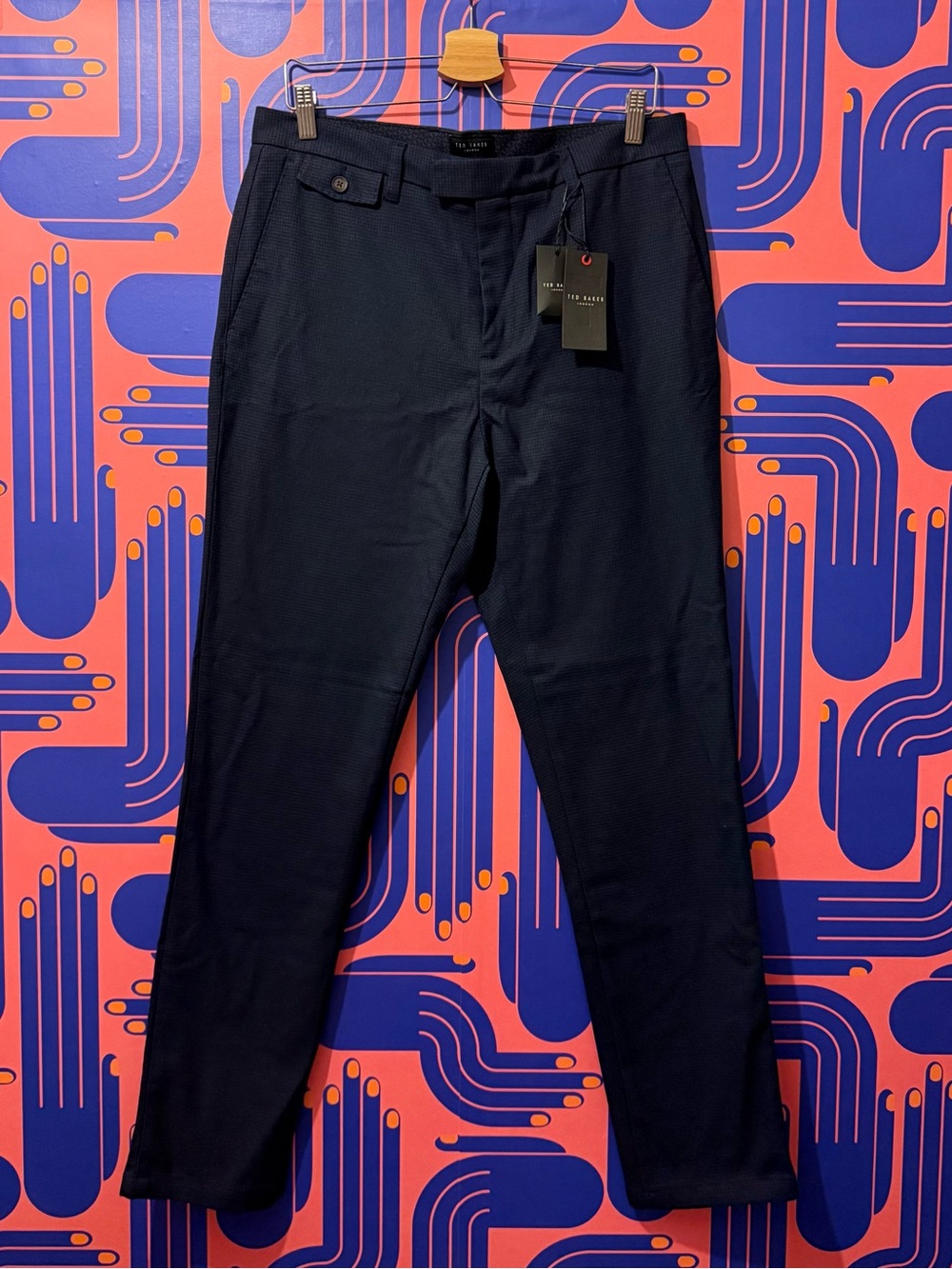 Ted Baker Navy Houndstooth Pattern Slim Trousers